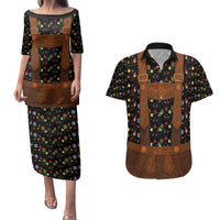 Traditional German Costume - Lederhosen Couples Matching Puletasi and Hawaiian Shirt Folk Floral Pattern Style