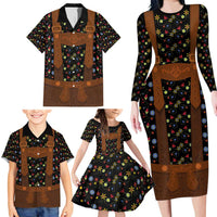Traditional German Costume - Lederhosen Family Matching Long Sleeve Bodycon Dress and Hawaiian Shirt Folk Floral Pattern Style - Wonder Print Shop