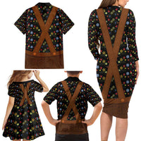 Traditional German Costume - Lederhosen Family Matching Long Sleeve Bodycon Dress and Hawaiian Shirt Folk Floral Pattern Style - Wonder Print Shop