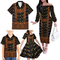 Traditional German Costume - Lederhosen Family Matching Off The Shoulder Long Sleeve Dress and Hawaiian Shirt Folk Floral Pattern Style