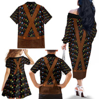 Traditional German Costume - Lederhosen Family Matching Off The Shoulder Long Sleeve Dress and Hawaiian Shirt Folk Floral Pattern Style