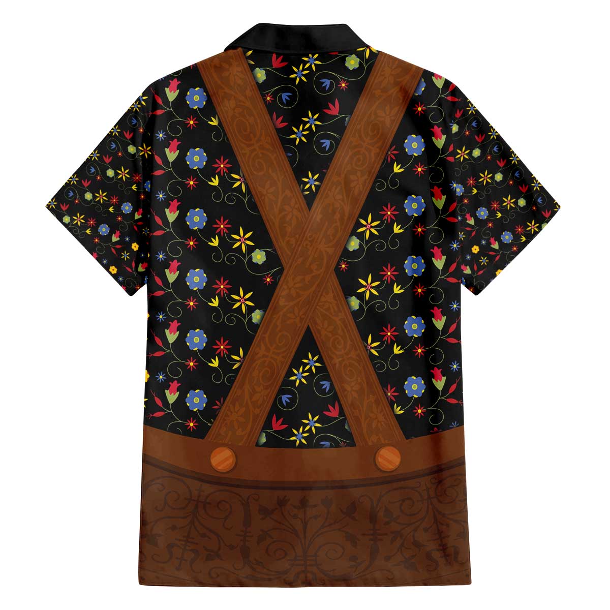 Traditional German Costume - Lederhosen Family Matching Off The Shoulder Long Sleeve Dress and Hawaiian Shirt Folk Floral Pattern Style