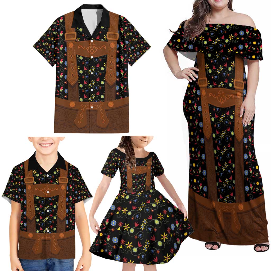 Traditional German Costume - Lederhosen Family Matching Off Shoulder Maxi Dress and Hawaiian Shirt Folk Floral Pattern Style - Wonder Print Shop
