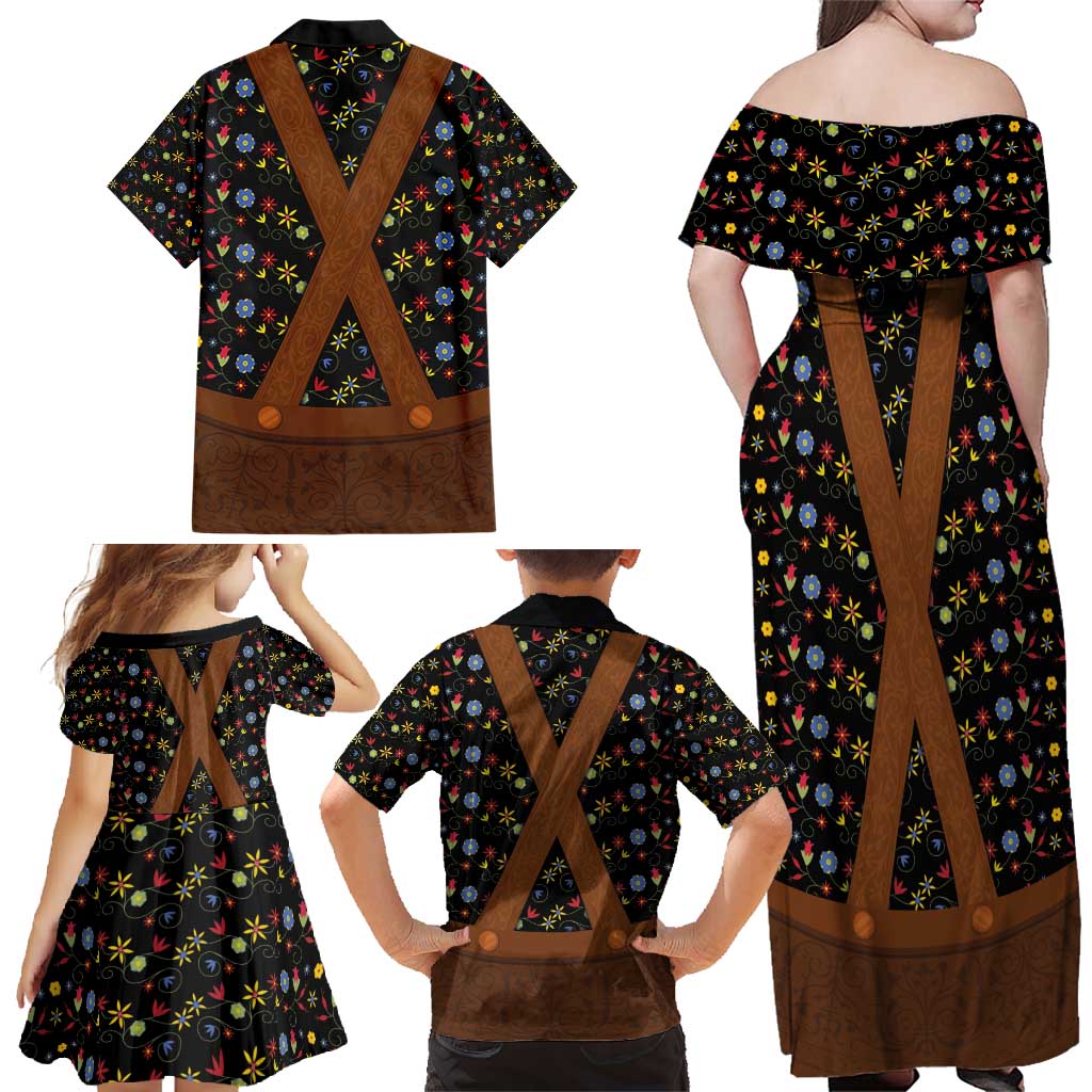 Traditional German Costume - Lederhosen Family Matching Off Shoulder Maxi Dress and Hawaiian Shirt Folk Floral Pattern Style - Wonder Print Shop