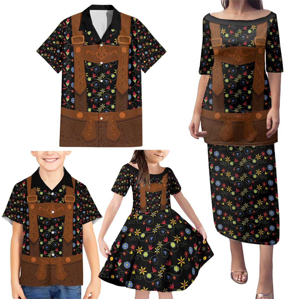 Traditional German Costume - Lederhosen Family Matching Puletasi and Hawaiian Shirt Folk Floral Pattern Style