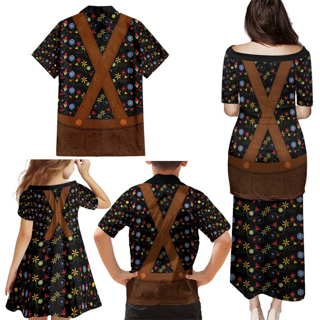 Traditional German Costume - Lederhosen Family Matching Puletasi and Hawaiian Shirt Folk Floral Pattern Style