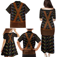 Traditional German Costume - Lederhosen Family Matching Puletasi and Hawaiian Shirt Folk Floral Pattern Style