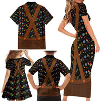 Traditional German Costume - Lederhosen Family Matching Short Sleeve Bodycon Dress and Hawaiian Shirt Folk Floral Pattern Style - Wonder Print Shop