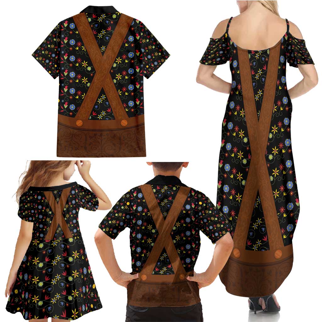 Traditional German Costume - Lederhosen Family Matching Summer Maxi Dress and Hawaiian Shirt Folk Floral Pattern Style - Wonder Print Shop