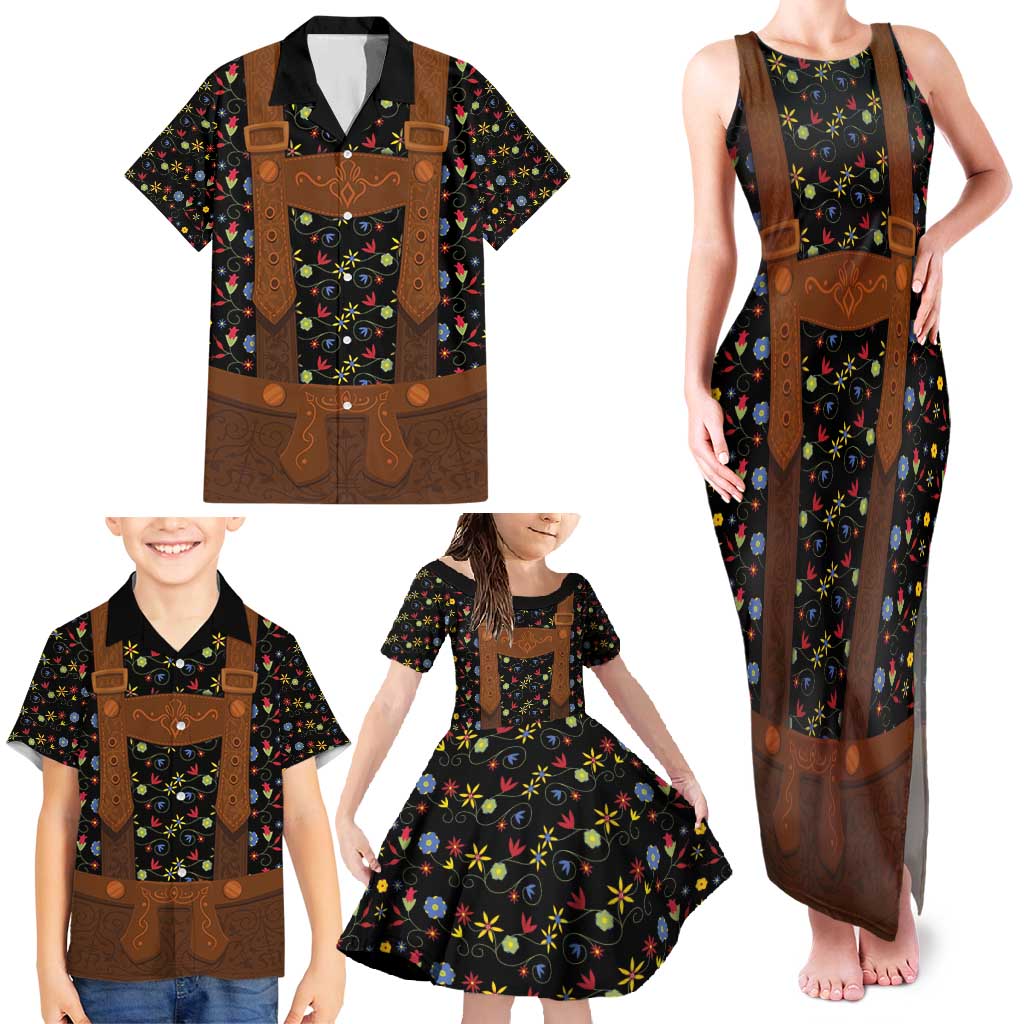 Traditional German Costume - Lederhosen Family Matching Tank Maxi Dress and Hawaiian Shirt Folk Floral Pattern Style - Wonder Print Shop