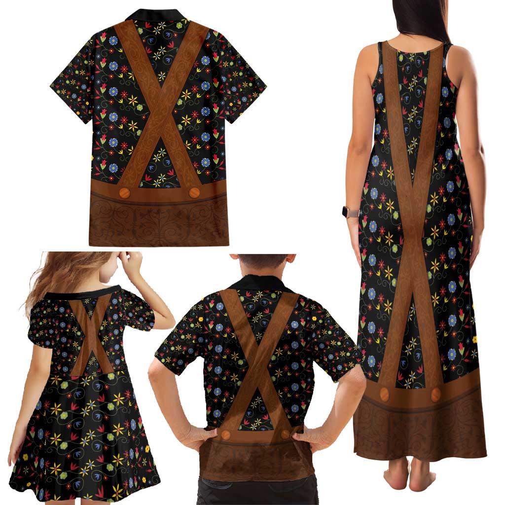 Traditional German Costume - Lederhosen Family Matching Tank Maxi Dress and Hawaiian Shirt Folk Floral Pattern Style - Wonder Print Shop