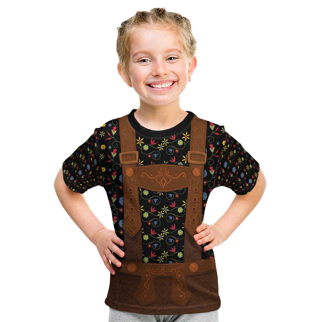 Traditional German Costume - Lederhosen Kid T Shirt Folk Floral Pattern Style - Wonder Print Shop