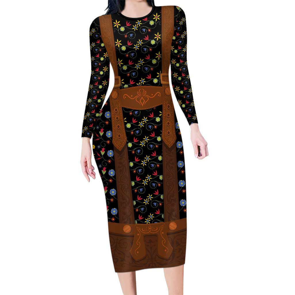 Traditional German Costume - Lederhosen Long Sleeve Bodycon Dress Folk Floral Pattern Style - Wonder Print Shop
