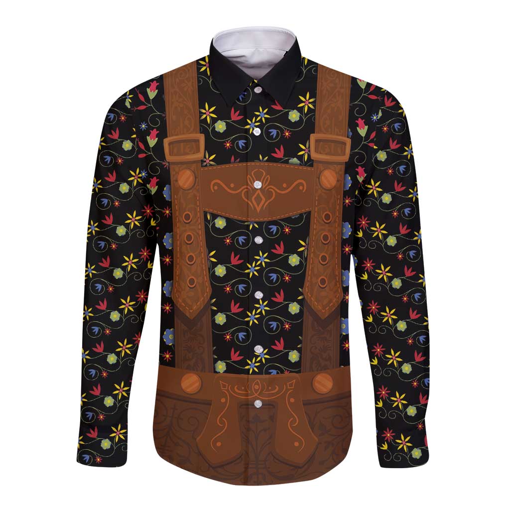 Traditional German Costume - Lederhosen Long Sleeve Button Shirt Folk Floral Pattern Style