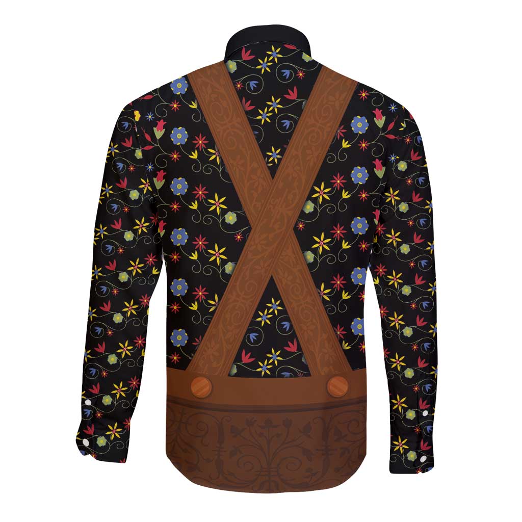 Traditional German Costume - Lederhosen Long Sleeve Button Shirt Folk Floral Pattern Style
