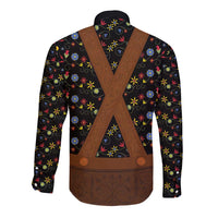 Traditional German Costume - Lederhosen Long Sleeve Button Shirt Folk Floral Pattern Style