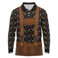 Traditional German Costume - Lederhosen Long Sleeve Polo Shirt Folk Floral Pattern Style - Wonder Print Shop