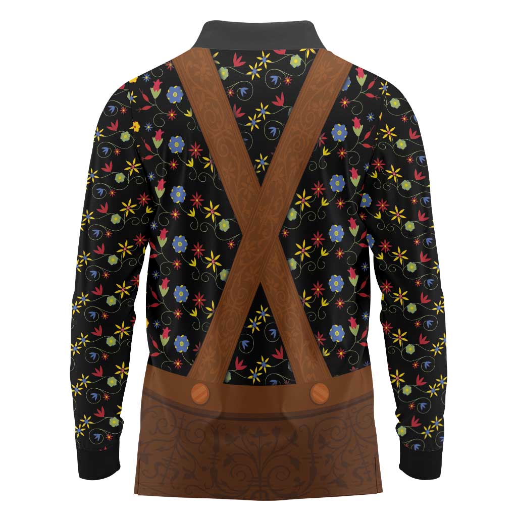 Traditional German Costume - Lederhosen Long Sleeve Polo Shirt Folk Floral Pattern Style - Wonder Print Shop