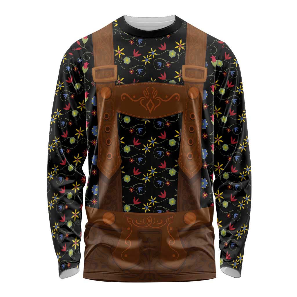 Traditional German Costume - Lederhosen Long Sleeve Shirt Folk Floral Pattern Style - Wonder Print Shop