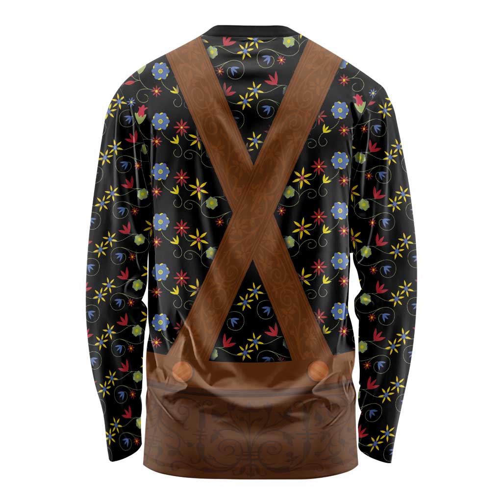 Traditional German Costume - Lederhosen Long Sleeve Shirt Folk Floral Pattern Style - Wonder Print Shop