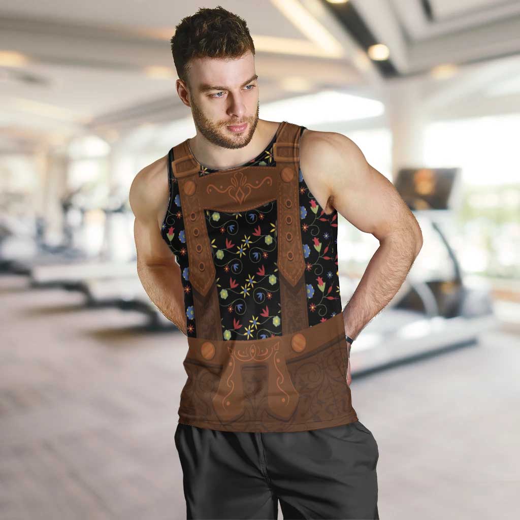 Traditional German Costume - Lederhosen Men Tank Top Folk Floral Pattern Style - Wonder Print Shop