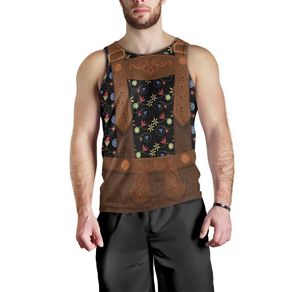 Traditional German Costume - Lederhosen Men Tank Top Folk Floral Pattern Style - Wonder Print Shop