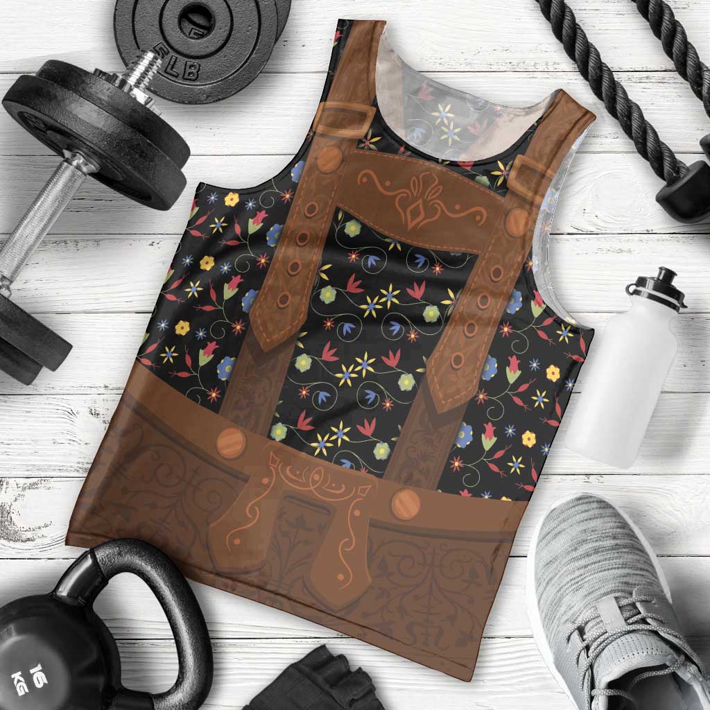 Traditional German Costume - Lederhosen Men Tank Top Folk Floral Pattern Style - Wonder Print Shop