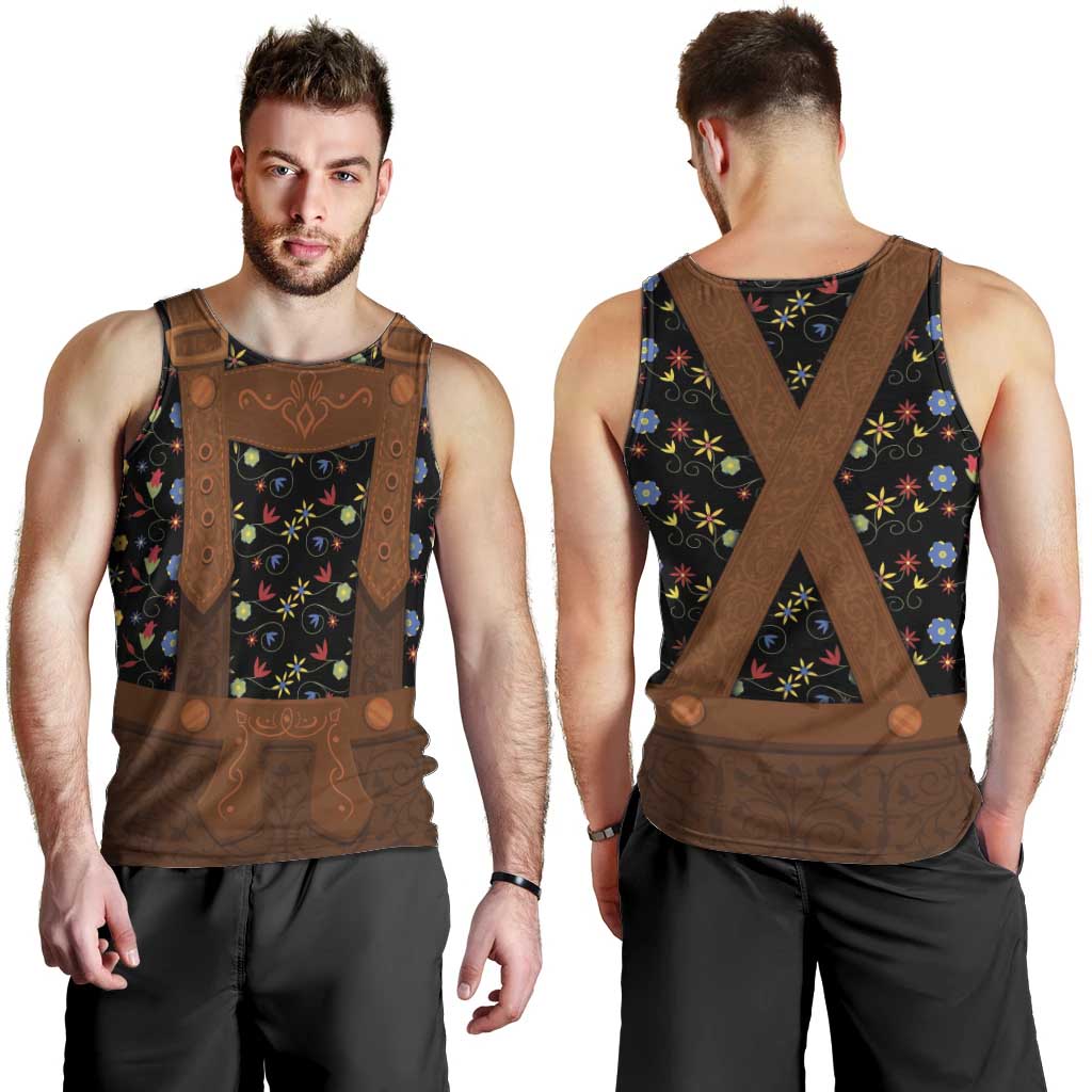 Traditional German Costume - Lederhosen Men Tank Top Folk Floral Pattern Style - Wonder Print Shop