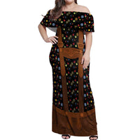 Traditional German Costume - Lederhosen Off Shoulder Maxi Dress Folk Floral Pattern Style - Wonder Print Shop