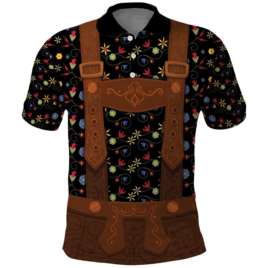 Traditional German Costume - Lederhosen Polo Shirt Folk Floral Pattern Style - Wonder Print Shop
