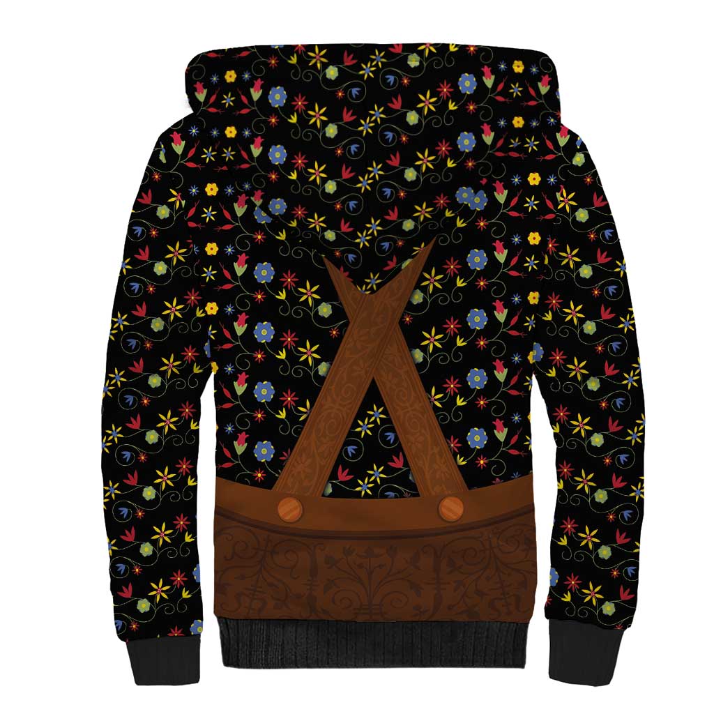 Traditional German Costume - Lederhosen Sherpa Hoodie Folk Floral Pattern Style - Wonder Print Shop