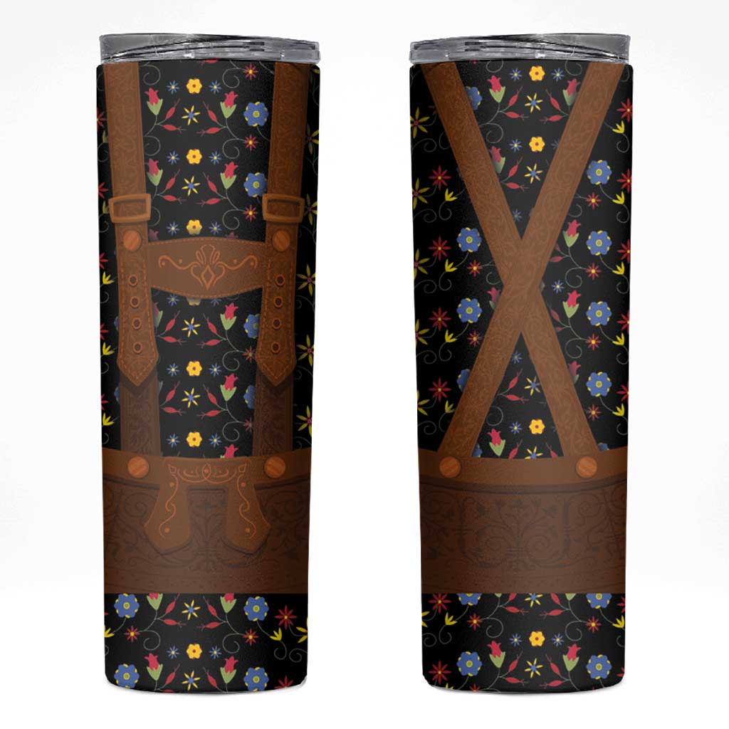 Traditional German Costume - Lederhosen Skinny Tumbler Folk Floral Pattern Style - Wonder Print Shop