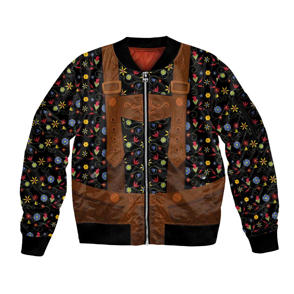 Traditional German Costume - Lederhosen Sleeve Zip Bomber Jacket Folk Floral Pattern Style - Wonder Print Shop
