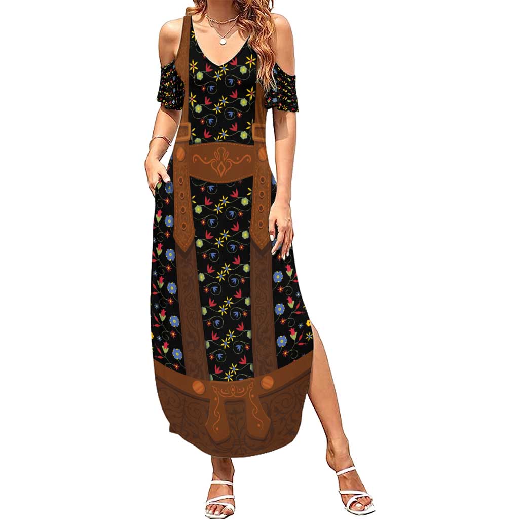 Traditional German Costume - Lederhosen Summer Maxi Dress Folk Floral Pattern Style - Wonder Print Shop