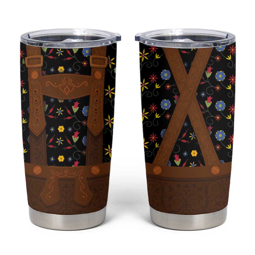 Traditional German Costume - Lederhosen Tumbler Cup Folk Floral Pattern Style - Wonder Print Shop