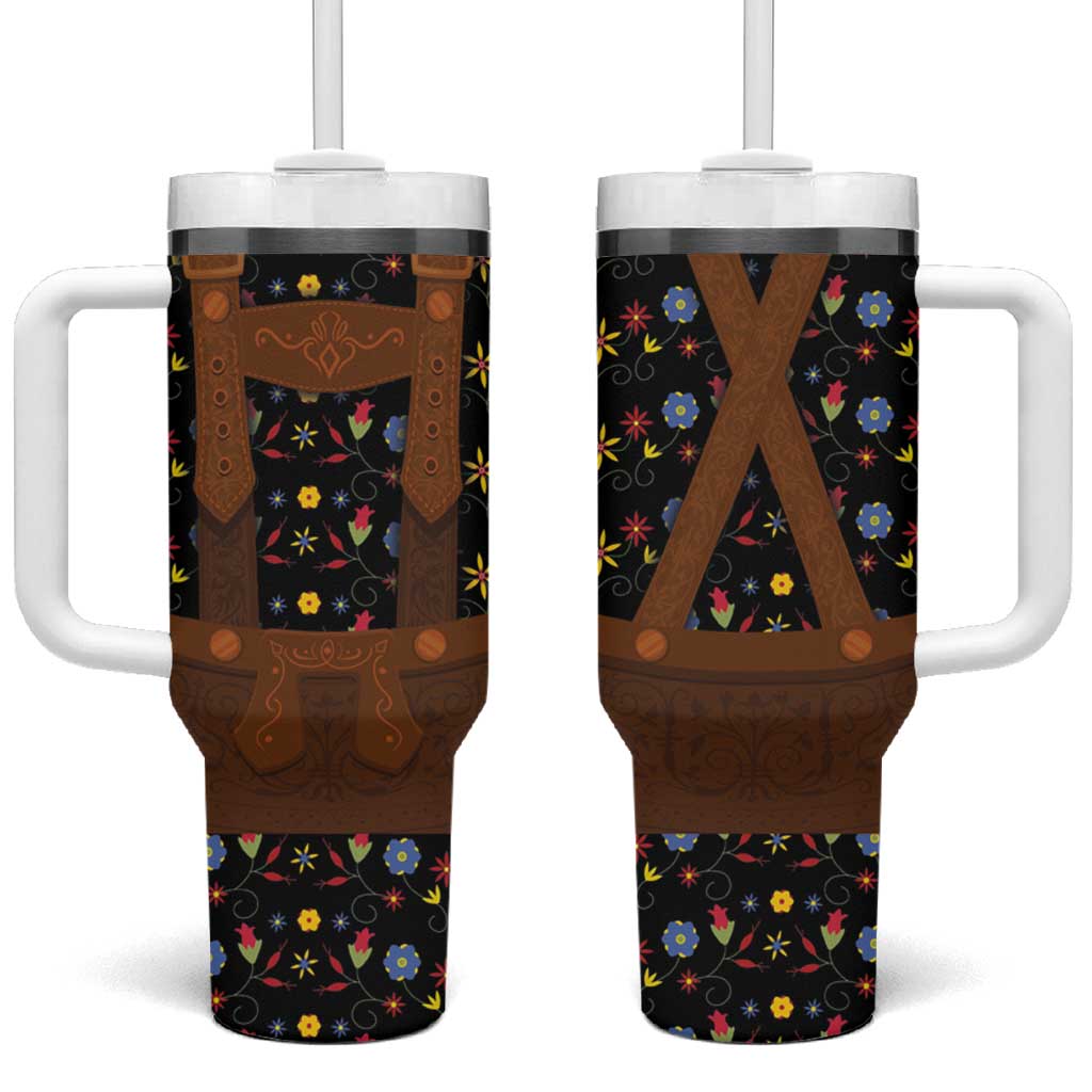 Traditional German Costume - Lederhosen Tumbler With Handle Folk Floral Pattern Style - Wonder Print Shop