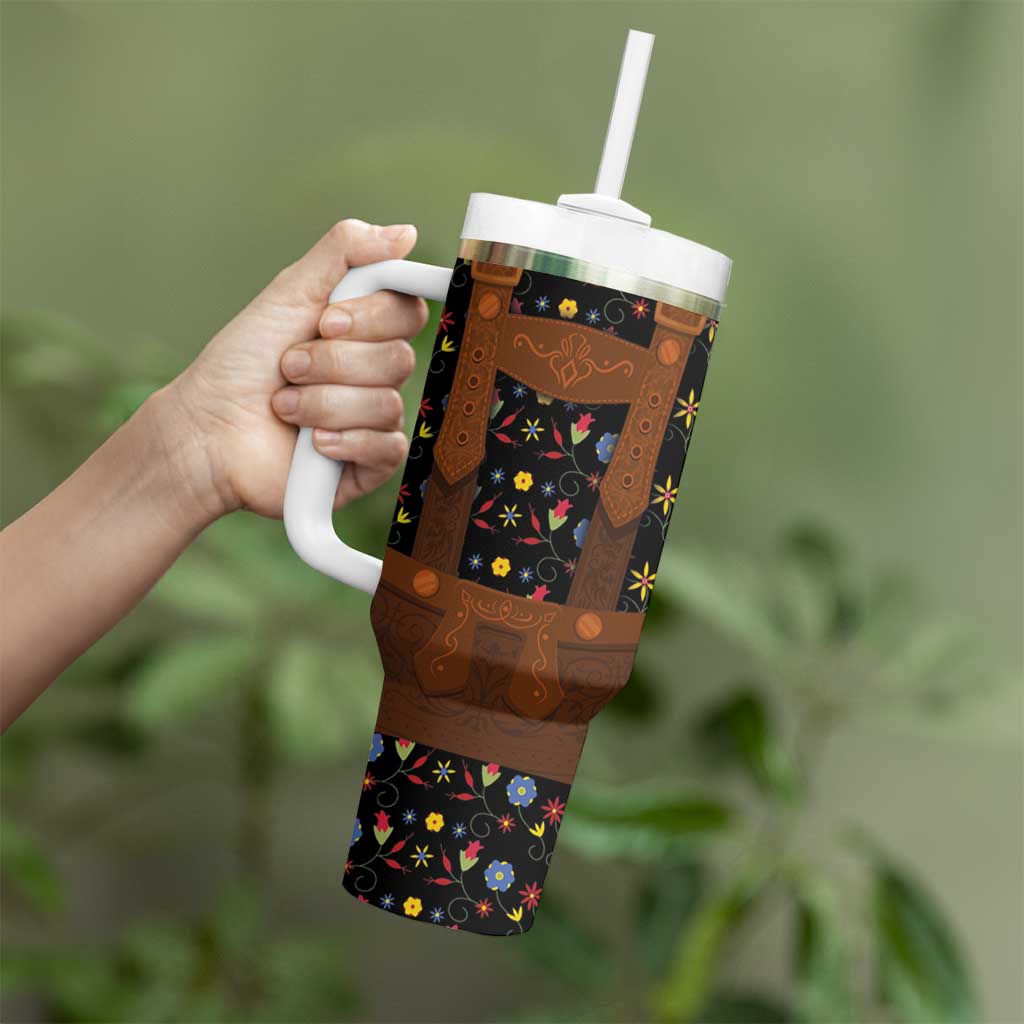 Traditional German Costume - Lederhosen Tumbler With Handle Folk Floral Pattern Style - Wonder Print Shop