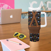 Traditional German Costume - Lederhosen Tumbler With Handle Folk Floral Pattern Style - Wonder Print Shop