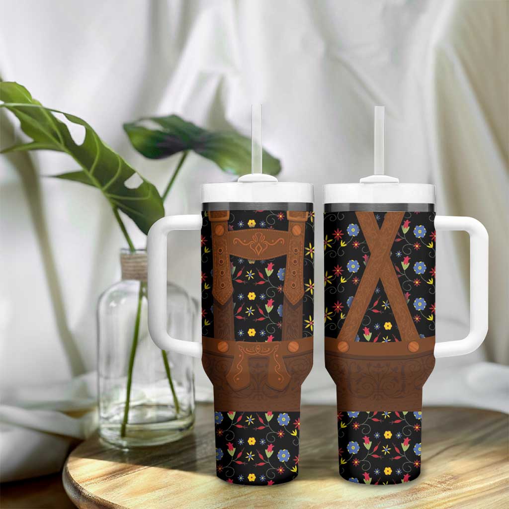 Traditional German Costume - Lederhosen Tumbler With Handle Folk Floral Pattern Style - Wonder Print Shop
