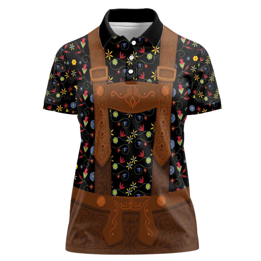 Traditional German Costume - Lederhosen Women Polo Shirt Folk Floral Pattern Style - Wonder Print Shop