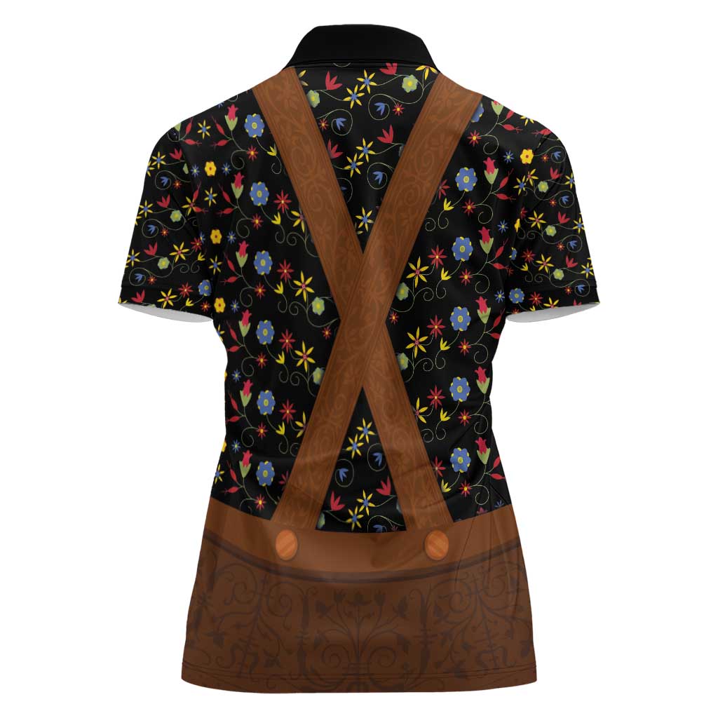 Traditional German Costume - Lederhosen Women Polo Shirt Folk Floral Pattern Style - Wonder Print Shop