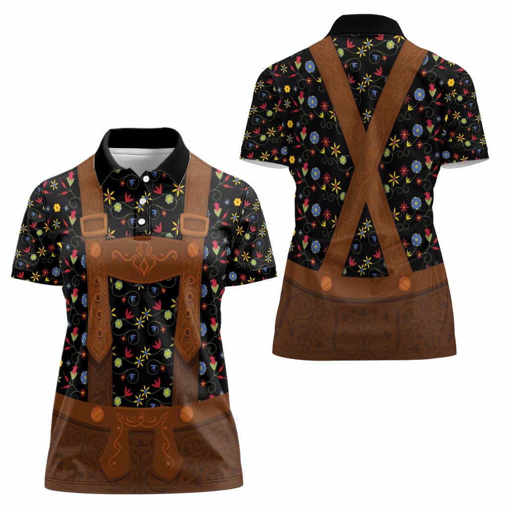Traditional German Costume - Lederhosen Women Polo Shirt Folk Floral Pattern Style - Wonder Print Shop