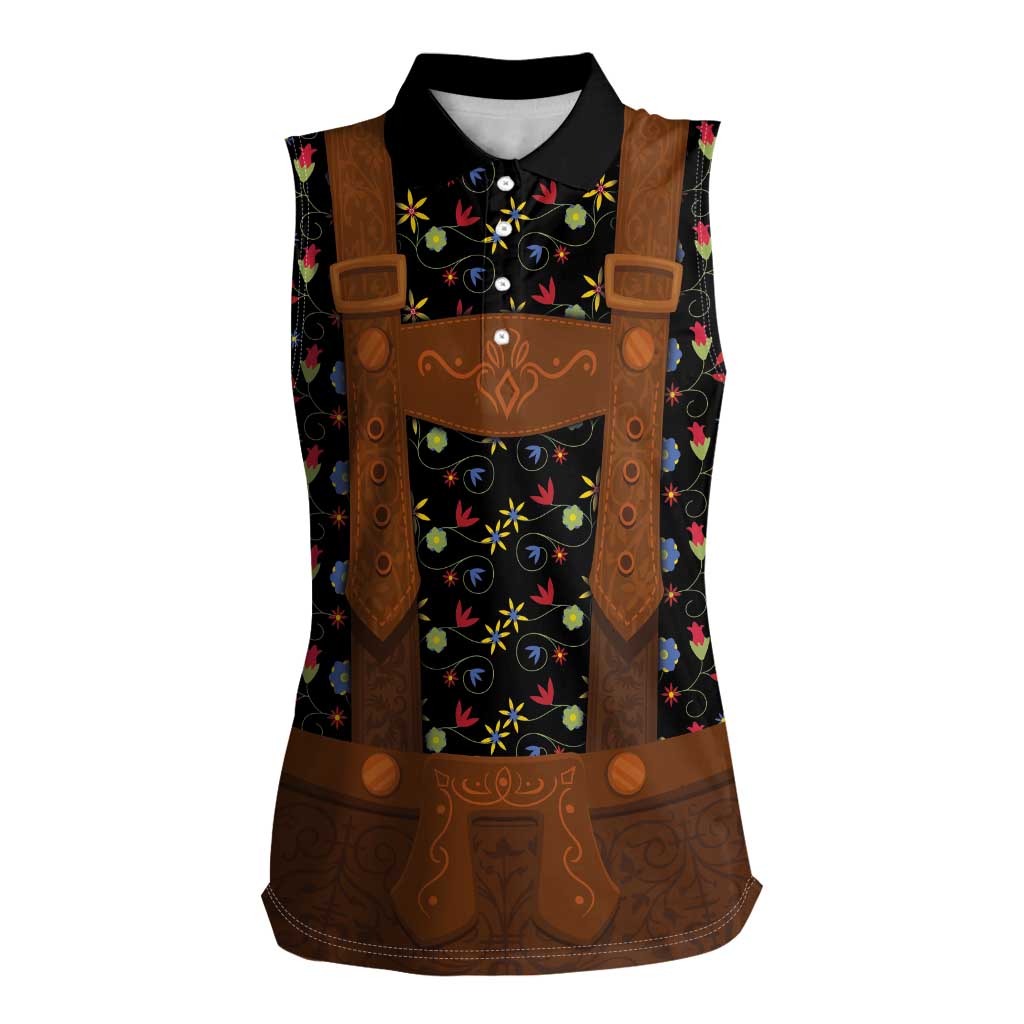 Traditional German Costume - Lederhosen Women Sleeveless Polo Shirt Folk Floral Pattern Style - Wonder Print Shop