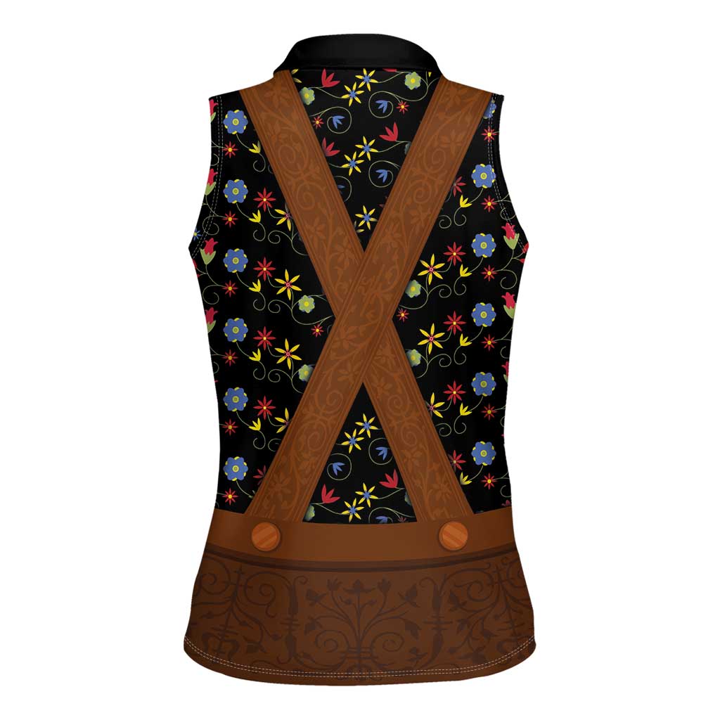 Traditional German Costume - Lederhosen Women Sleeveless Polo Shirt Folk Floral Pattern Style - Wonder Print Shop