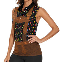 Traditional German Costume - Lederhosen Women Sleeveless Polo Shirt Folk Floral Pattern Style - Wonder Print Shop