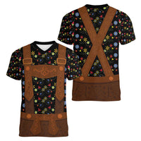 Traditional German Costume - Lederhosen Women V-Neck T-Shirt Folk Floral Pattern Style - Wonder Print Shop