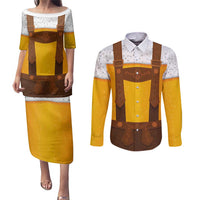 Traditional German Costume - Lederhosen Couples Matching Puletasi and Long Sleeve Button Shirt Oktoberfest Beer Head Funny Style