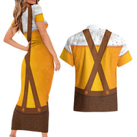Traditional German Costume - Lederhosen Couples Matching Short Sleeve Bodycon Dress and Hawaiian Shirt Oktoberfest Beer Head Funny Style
