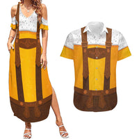 Traditional German Costume - Lederhosen Couples Matching Summer Maxi Dress and Hawaiian Shirt Oktoberfest Beer Head Funny Style