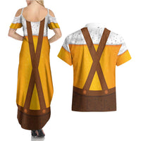 Traditional German Costume - Lederhosen Couples Matching Summer Maxi Dress and Hawaiian Shirt Oktoberfest Beer Head Funny Style